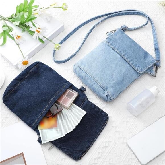 2 Pack Denim Crossbody Bag Small Jean Purse Adjustable Shoulder Handbag for Wome - Picture 7 of 8